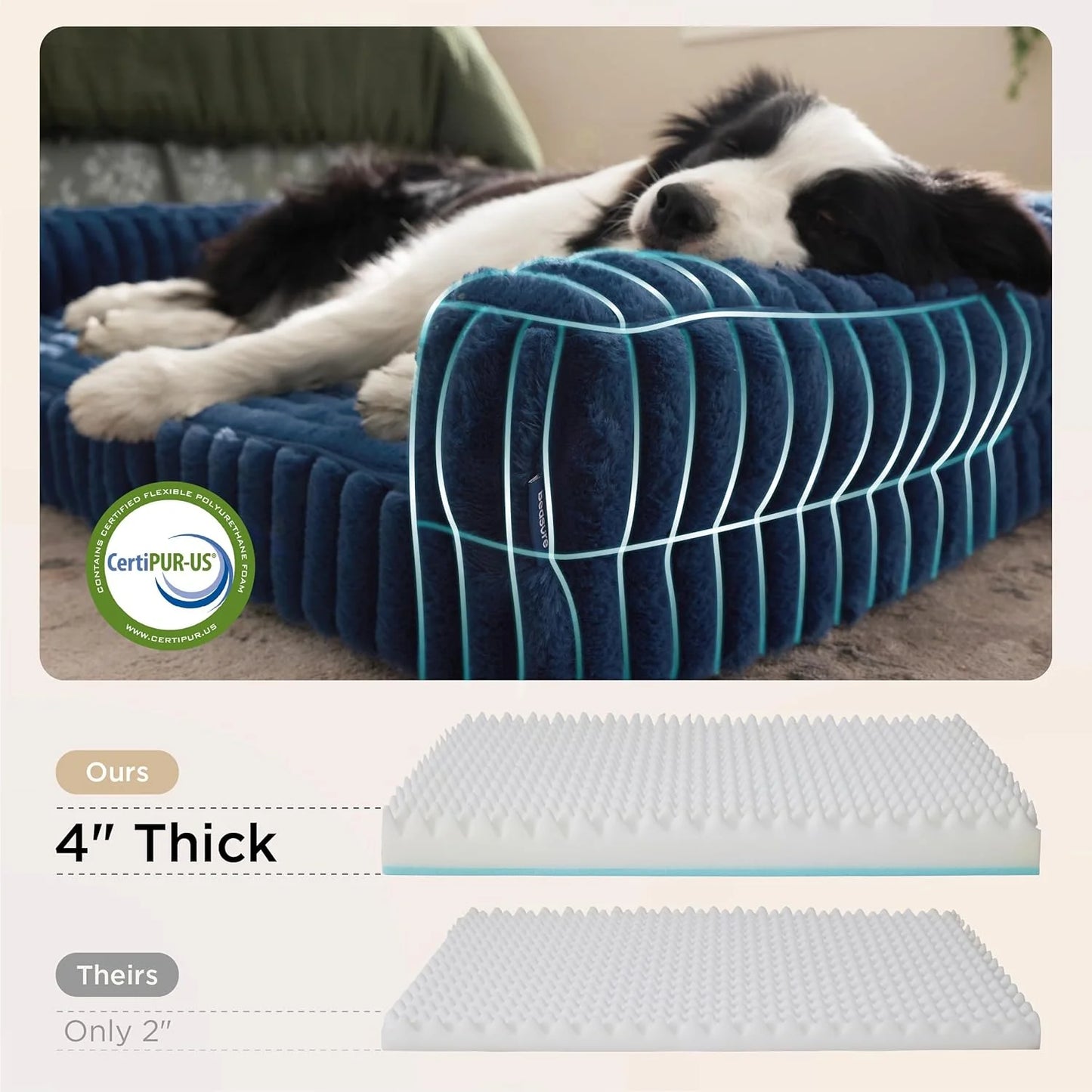 Orthopedic Dog Beds for Extra Large Dogs, Waterproof Memory Foam XL Pet Bed with Sides, Non-Slip and Egg-Crate Foam Big Dog Couch Sofa with Washable Removable Corduroy Cover, Blue