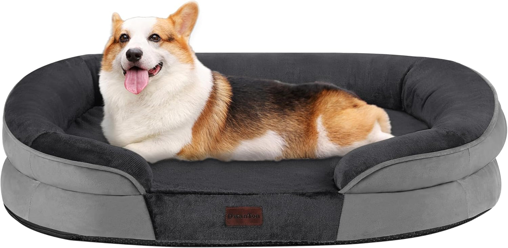 Orthopedic Dog Bed for Large Dogs with Gel Memory Foam, Waterproof Dog Sofa, Washable Pet Bed with Four Sided Bolster Cushion, Removable Cover & Non-Slip Bottom, Dark Gray